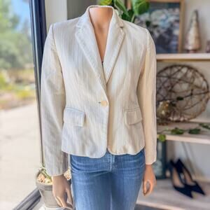 Vintage Banana Republic Cream Striped Tweed Knit Blazer Shoulder Pads, Women's 6